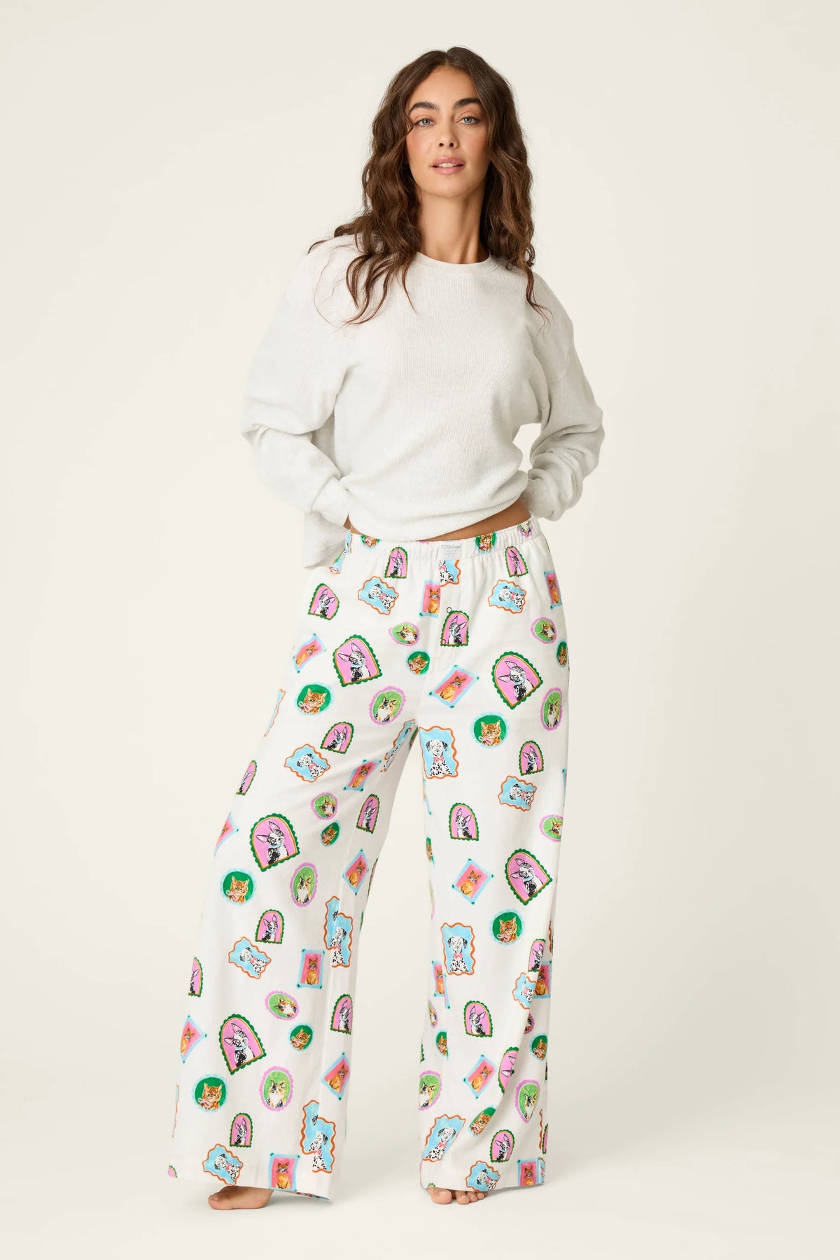 PJ Salvage Picture Purrfect flannel pant wide-leg full length — Cloud Nine Pajamas