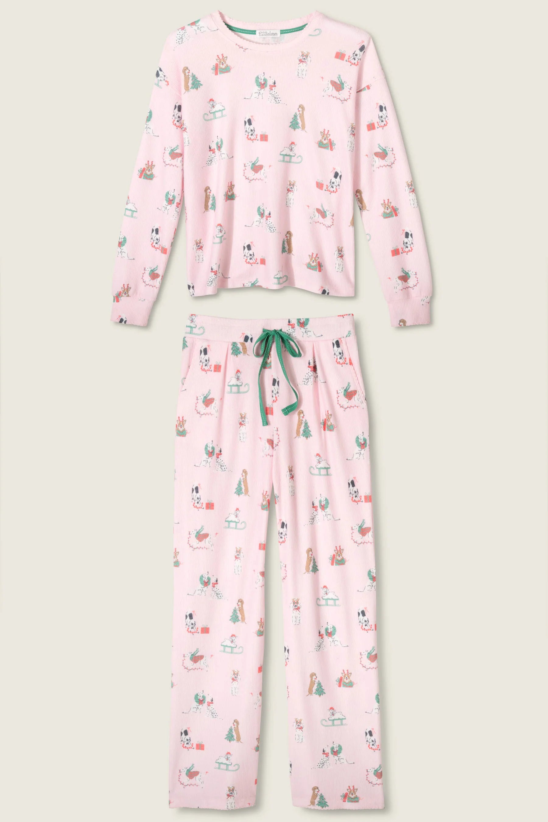 Peace & Pawlidays Dog Print Waffle PJ Set | Pink | PJ Salvage for Women