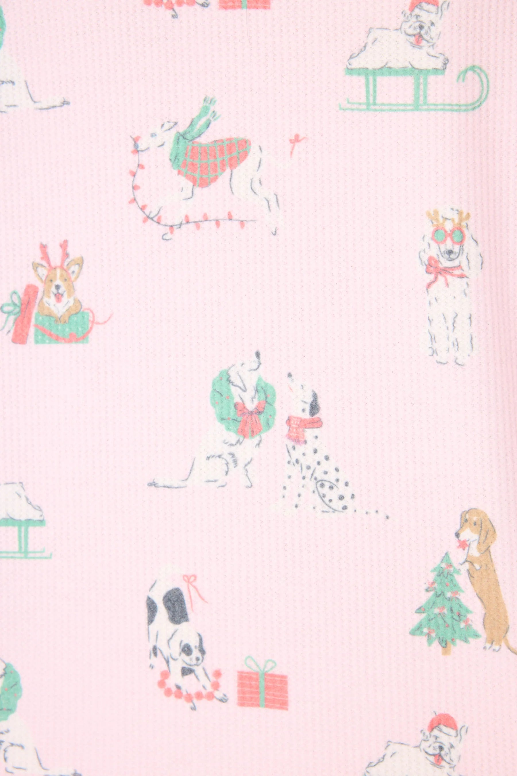 Peace & Pawlidays Dog Print Waffle PJ Set | Pink | PJ Salvage for Women close up of the print