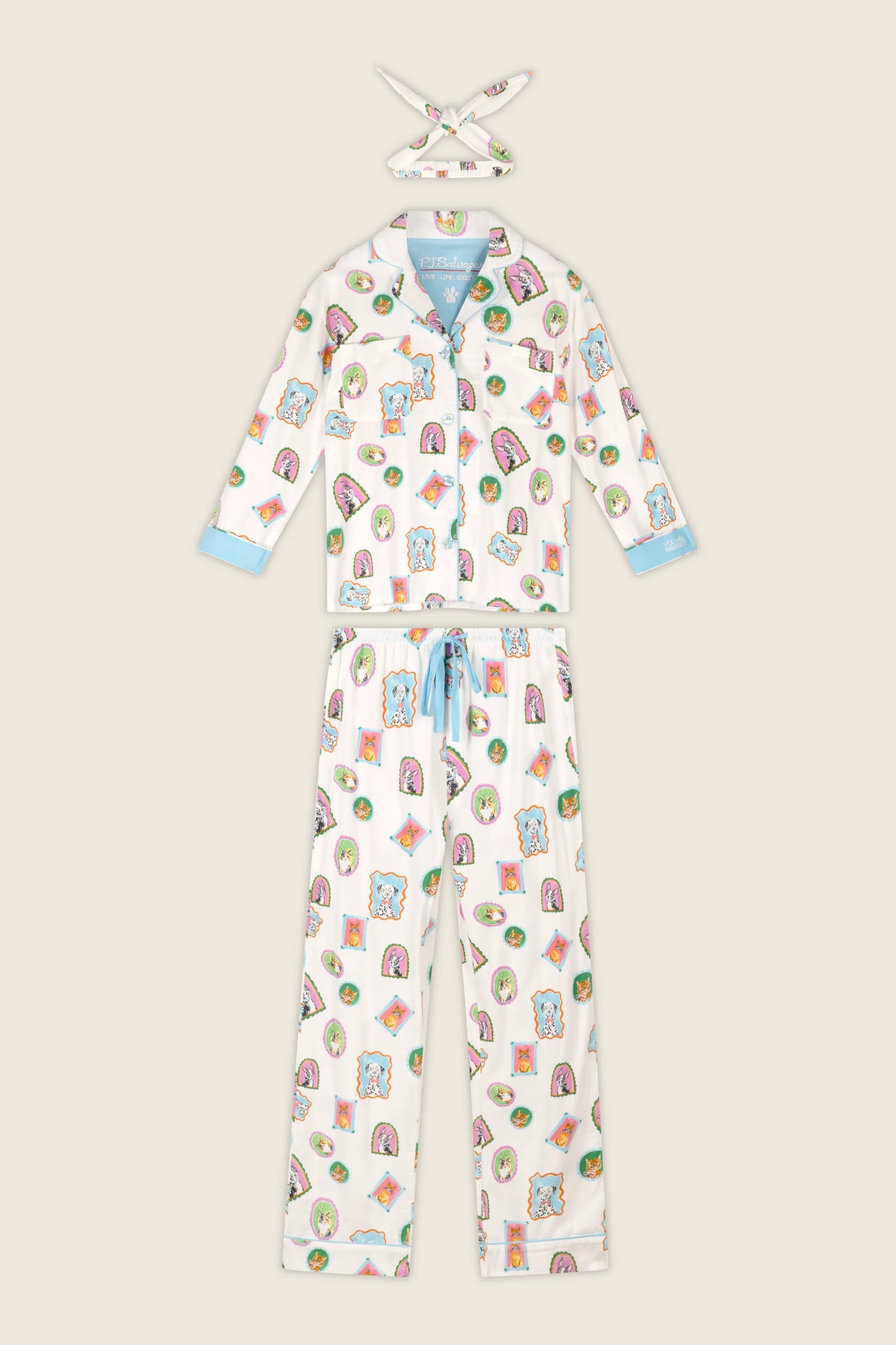 PJ Salvage Picture Purrfect 3-piece set with hair wrap included — Cloud Nine Pajamas