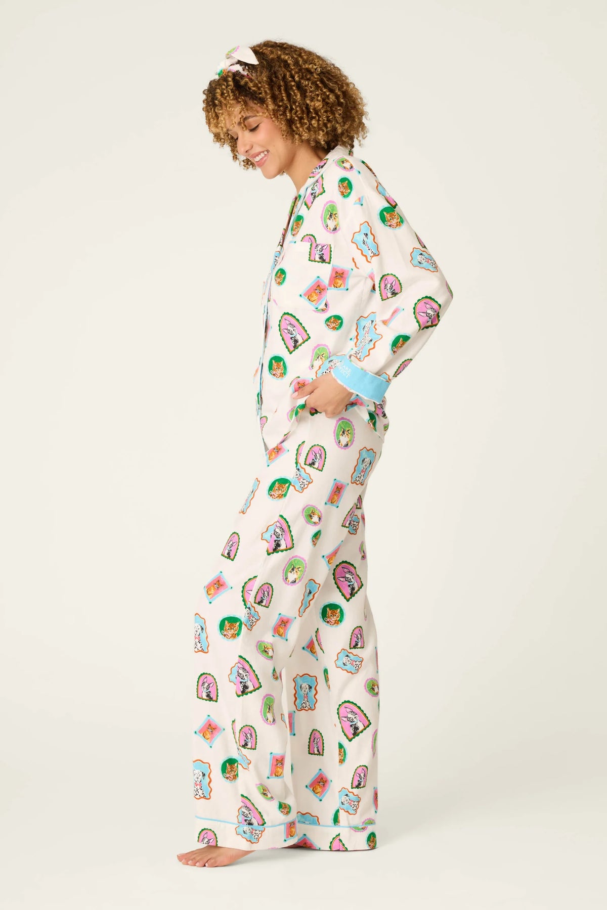 PJ Salvage Picture Purrfect flannel set wide-leg pant detail — Cloud Nine Pajamas