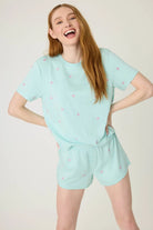 Women's mint cotton bow jersey lounge set pj salvage