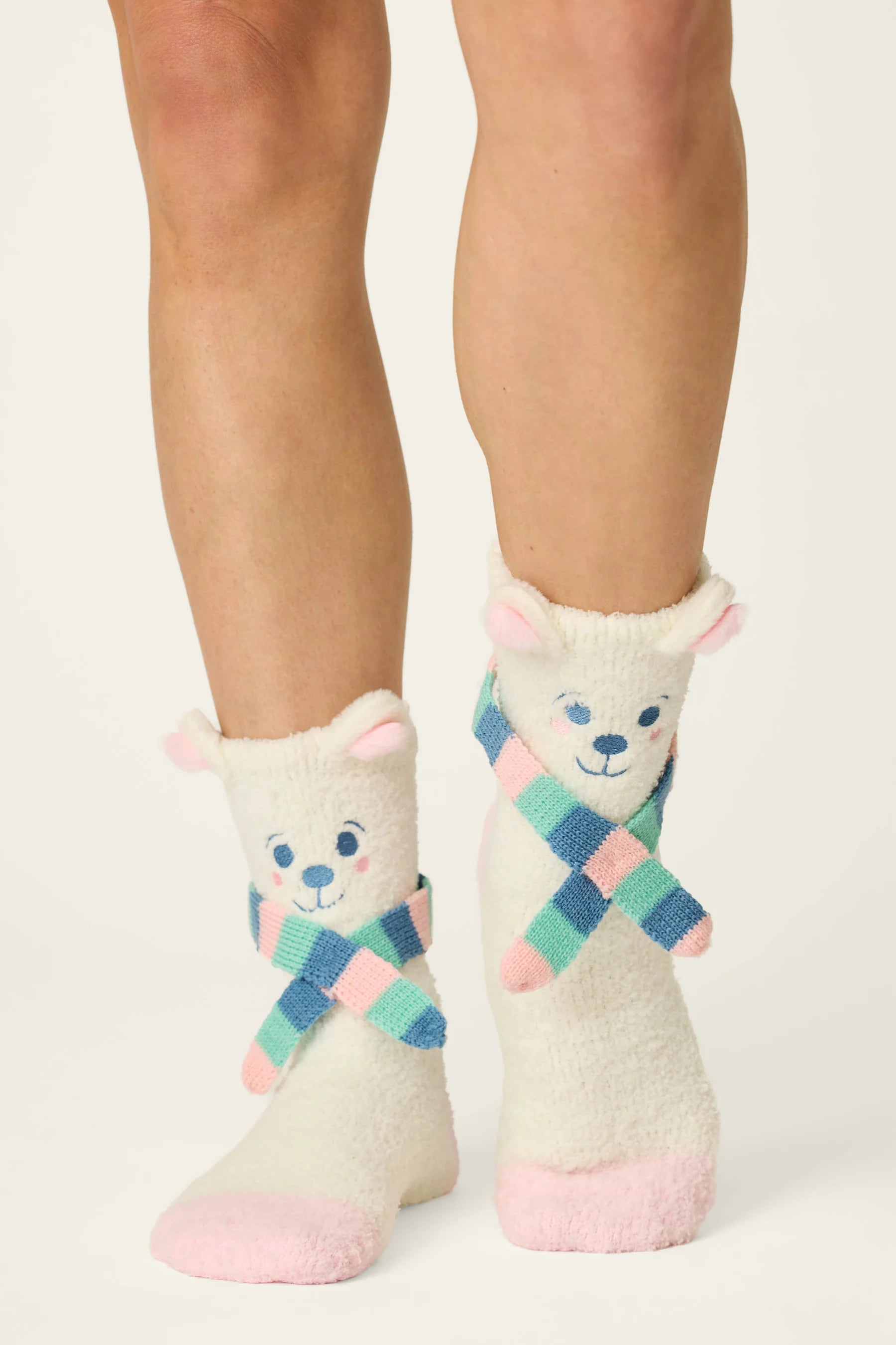 PJ Salvage Polar Bear Socks 3D polar bear face cuff close-up — Cloud Nine Pajamas