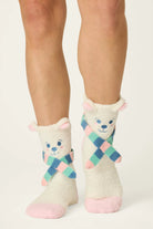 PJ Salvage Polar Bear Socks 3D polar bear face cuff close-up — Cloud Nine Pajamas