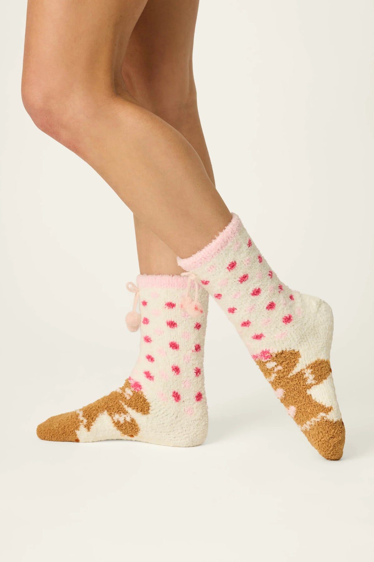 PJ Salvage Gingerbread Girl Polka Dot Socks on model lifestyle holiday — Cloud Nine Pajamas Edmonton