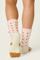 PJ Salvage Gingerbread Girl Socks pink fuzzy bow pom-pom cuff back view — Cloud Nine Pajamas