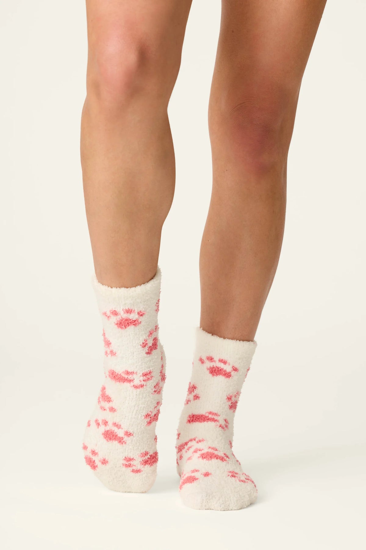 PJ Salvage Pink Paw Print Socks pawprint pattern close-up — Cloud Nine Pajamas