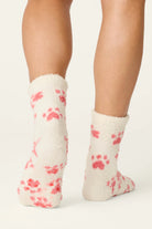 PJ Salvage Pink Paw Print Socks gripper sole detail — Cloud Nine Pajamas