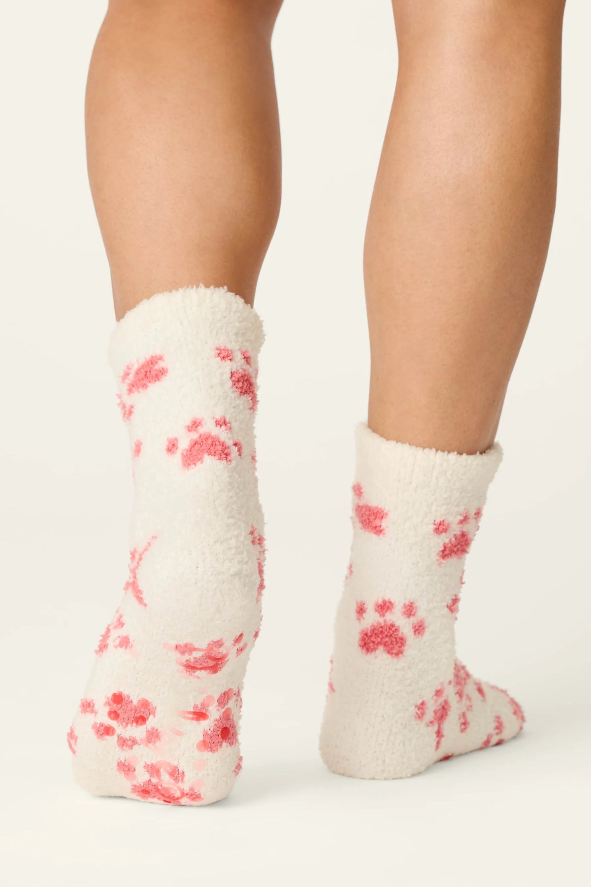 PJ Salvage Pink Paw Print Socks gripper sole detail — Cloud Nine Pajamas