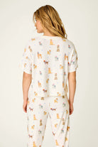 PJ Salvage Meet Me in Pawris Dog Print Short Sleeve Top and Jogger Set back view — Cloud Nine Pajamas Edmonton