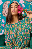PJ Salvage Cheetah Bonita Dreams set lifestyle model — Cloud Nine Pajamas Edmonton