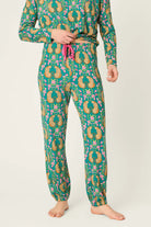 PJ Salvage Cheetah Bonita Dreams teal modal jogger set front detail — Cloud Nine Pajamas