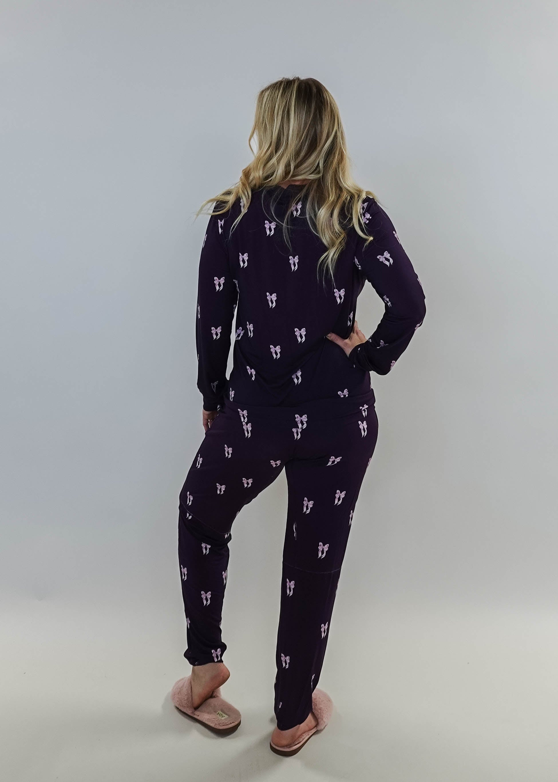 women's loungewear jogger set purple with bows bamboo GEORGIA RYLAN