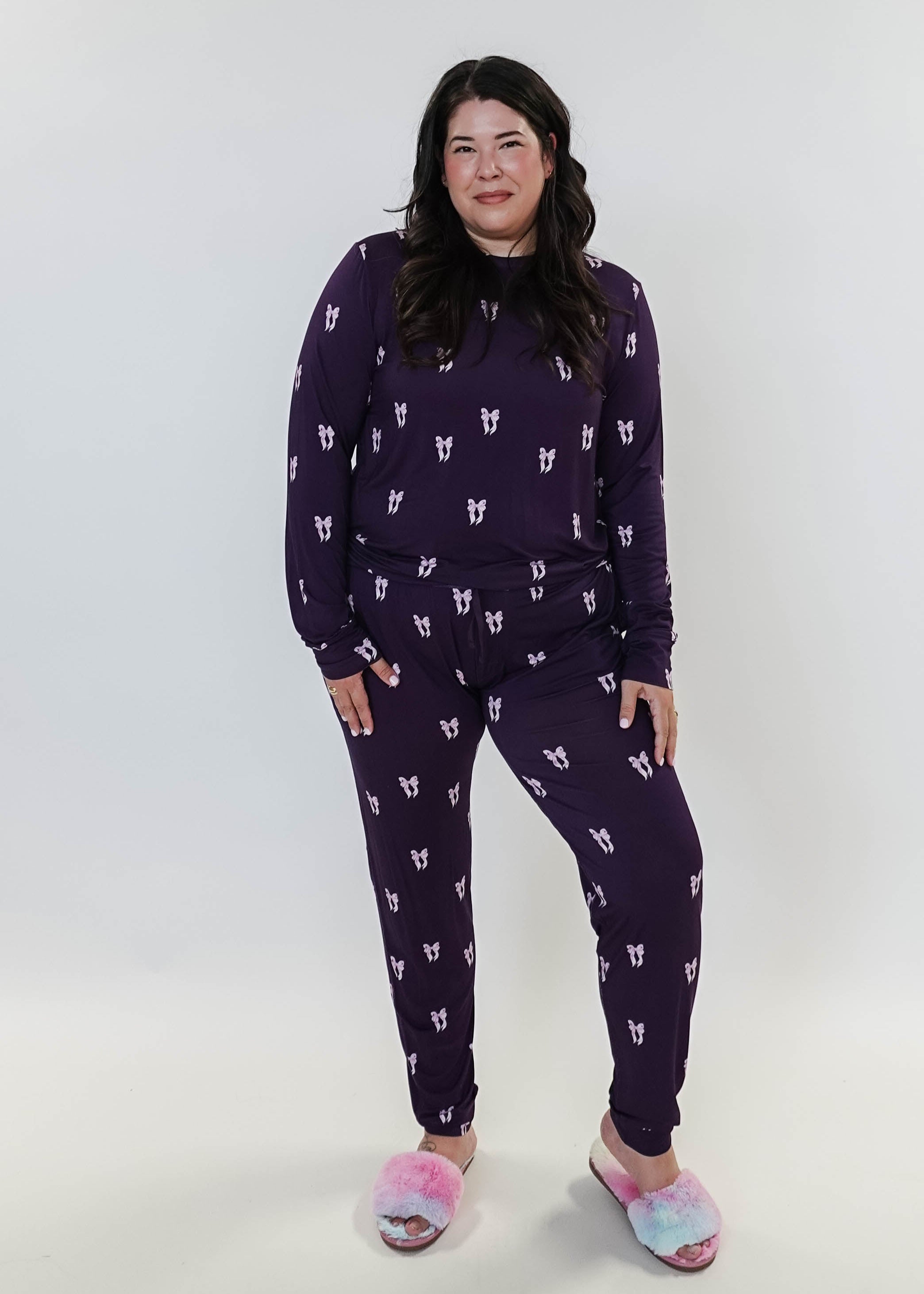 women's loungewear jogger set purple with bows bamboo GEORGIA RYLAN plus size