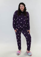 women's loungewear jogger set purple with bows bamboo GEORGIA RYLAN plus size