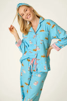 PJ Salvage Pampered Cat Flannel Set model lifestyle — Cloud Nine Pajamas Edmonton