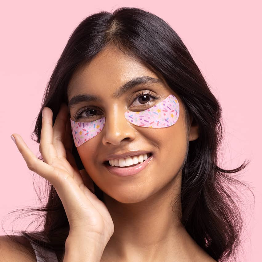 Patchology Eye Want Cake Confetti Eye Gel showing product on model