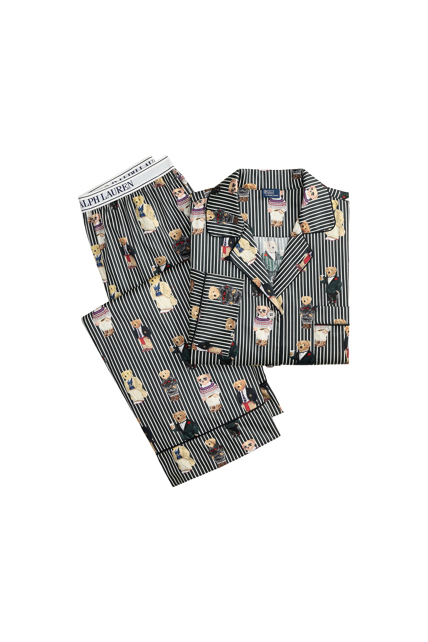 Polo Ralph Lauren Madison Bear Striped Cotton Sateen Pajama Set folded off-figure — Cloud Nine Pajamas Edmonton