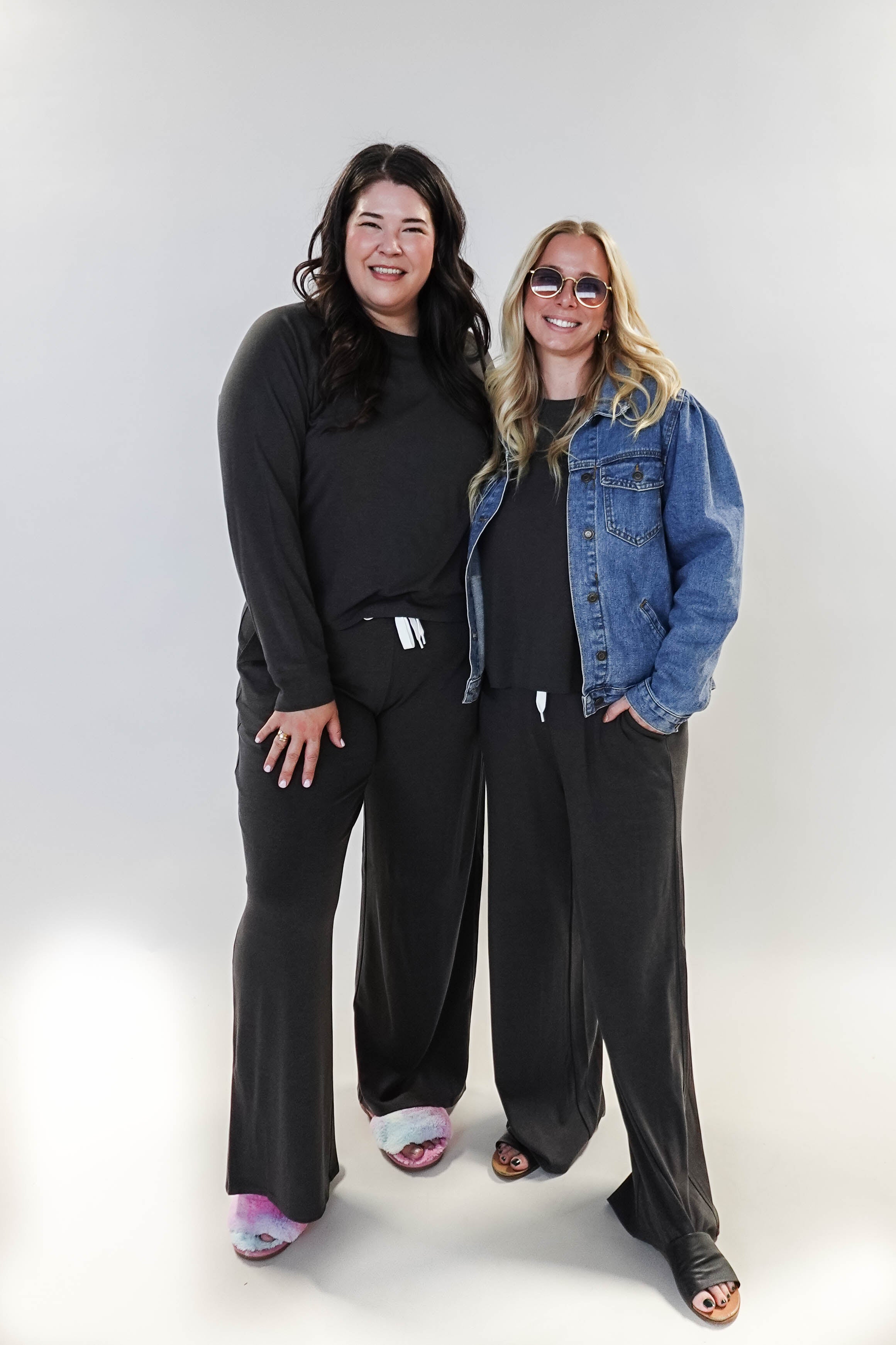 women's bamboo blend lounge set casual long sleeve top and straight pant MIRANDA NIC Charcoal Grey