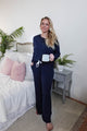 women's bamboo blend lounge set casual long sleeve top and straight pant MIRANDA NIC Navy Blue