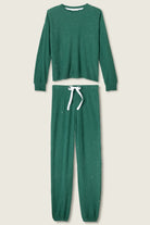 Forest Green Fireside Sparkle Brushed Thermal PJ Set | Long Sleeve Top & Jogger Pants | PJ Salvage