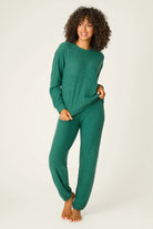Forest Green Fireside Sparkle Brushed Thermal PJ Set | Long Sleeve Top & Jogger Pants | PJ Salvage