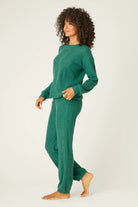 Forest Green Fireside Sparkle Brushed Thermal PJ Set | Long Sleeve Top & Jogger Pants | PJ Salvage