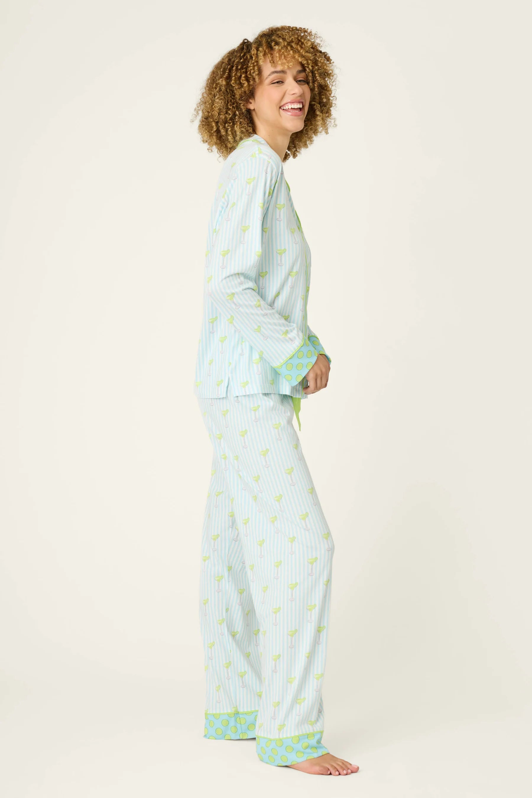 Playful Prints Cotton-Modal Long Sleeve Pajama Set by PJ Salvage in Salty Cadillac Light Blue Margarita Print