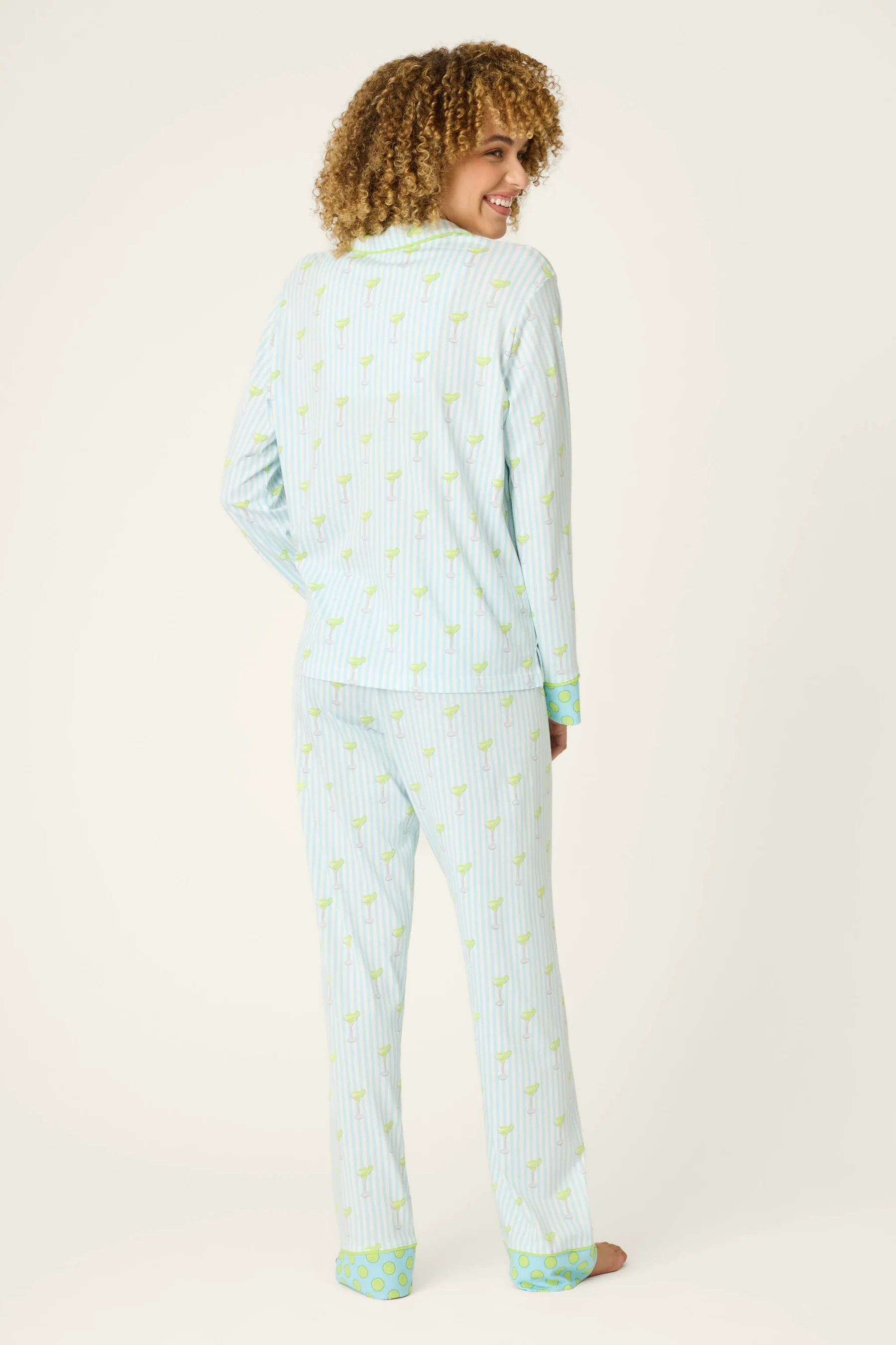 Playful Prints Cotton-Modal Long Sleeve Pajama Set by PJ Salvage in Salty Cadillac Light Blue Margarita Print