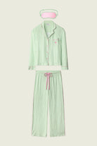 Pupcation Palms Vacay Mode Kiwi Stripe 3-Piece PJ Set PJ Salvage featuring a top, pants, and sleep mask.