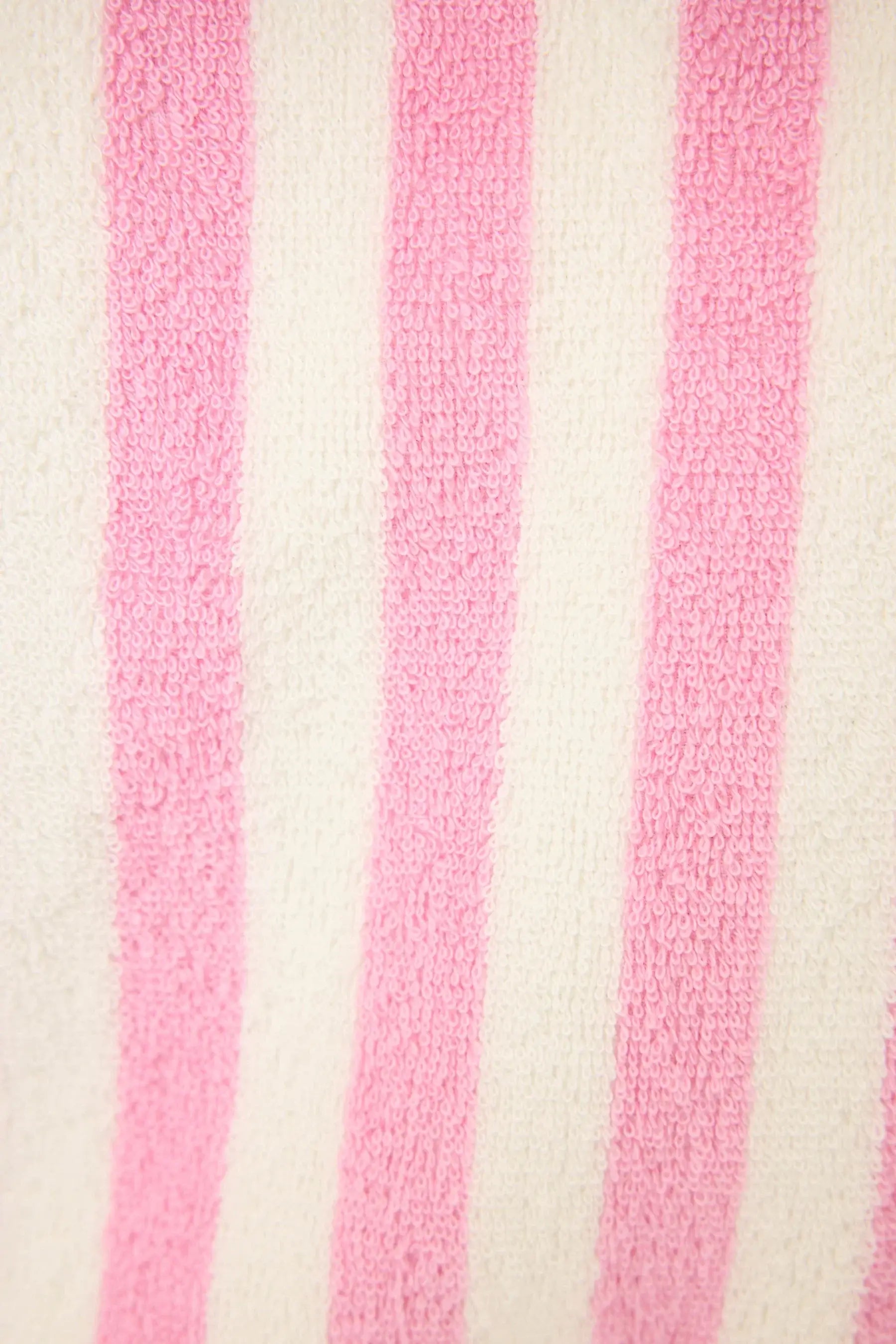 PJ SALVAGE Playful Cotton Terry Robe close up shot of the Out of Office Pink stripe print 
