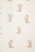 Western Blooms Boot Bouquet pattern featuring floral cowboy boots on an ivory background.