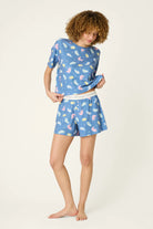 PJ Salvage Boyfriend Boxer Short PJ Set in Navy Cats print baby waffle knit — Cloud Nine Pajamas