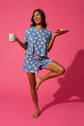 PJ Salvage Boyfriend Boxer Short PJ Set in Navy Cats print baby waffle knit — Cloud Nine Pajamas