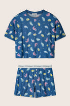 PJ Salvage Boyfriend Boxer Short PJ Set in Navy Cats print baby waffle knit — Cloud Nine Pajamas