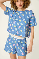 PJ Salvage Boyfriend Boxer Short PJ Set in Navy Cats print baby waffle knit — Cloud Nine Pajamas