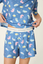 PJ Salvage Boyfriend Boxer Short PJ Set in Navy Cats print baby waffle knit — Cloud Nine Pajamas