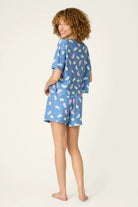 PJ Salvage Boyfriend Boxer Short PJ Set in Navy Cats print baby waffle knit — Cloud Nine Pajamas