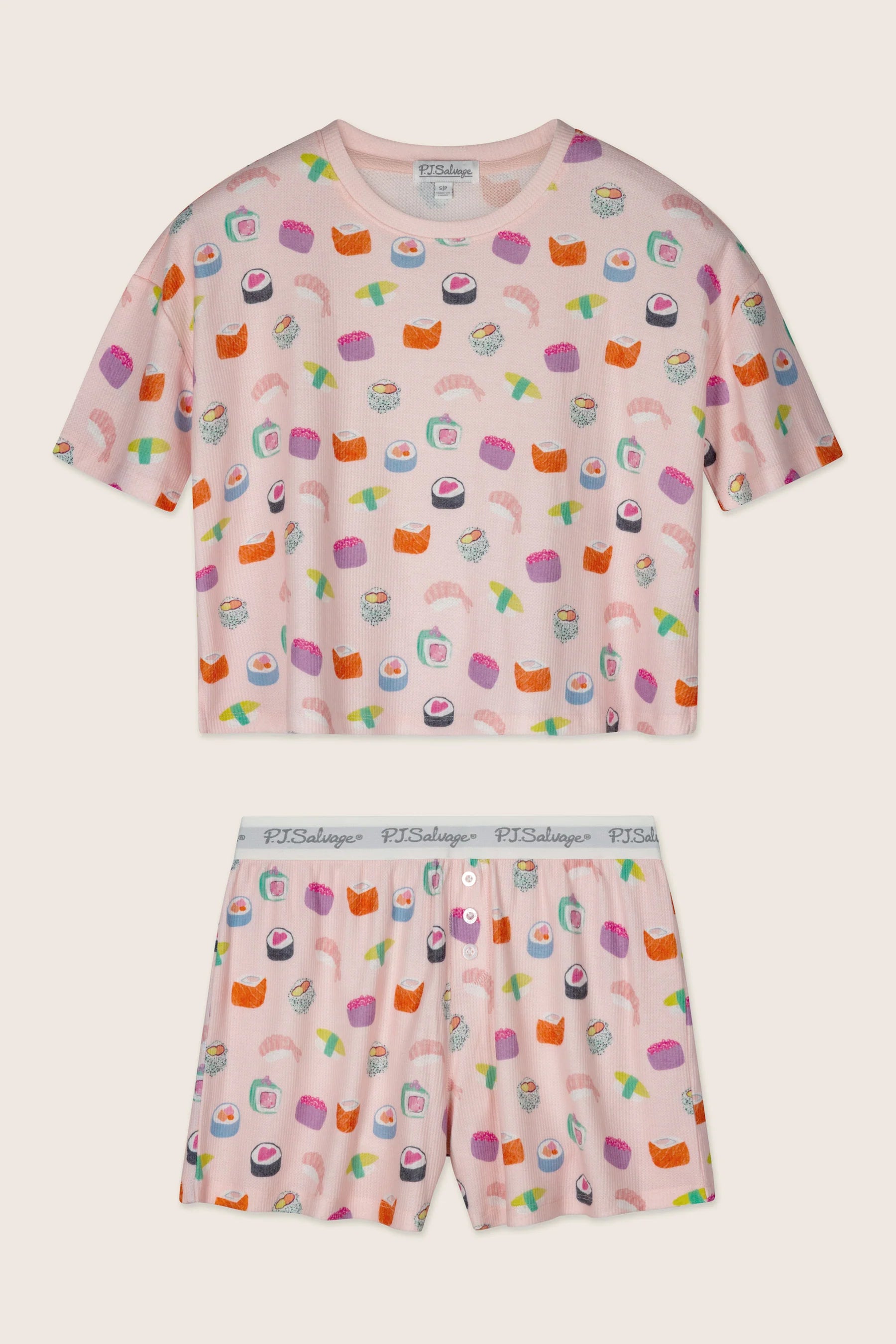 PJ Salvage Boyfriend Boxer Short PJ Set in Rosewater Sushi baby waffle knit — Cloud Nine Pajamas Edmonton