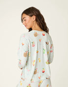 PJ Salvage 5 O'Clock Somewhere cocktail print long sleeve pyjama shirt and pant set in aqua and white stripe — Cloud Nine Pajamas Edmonton
