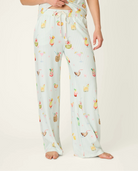 PJ Salvage 5 O'Clock Somewhere cocktail print long sleeve pyjama shirt and pant set in aqua and white stripe — Cloud Nine Pajamas Edmonton