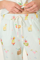 PJ Salvage 5 O'Clock Somewhere cocktail print long sleeve pyjama shirt and pant set in aqua and white stripe — Cloud Nine Pajamas Edmonton