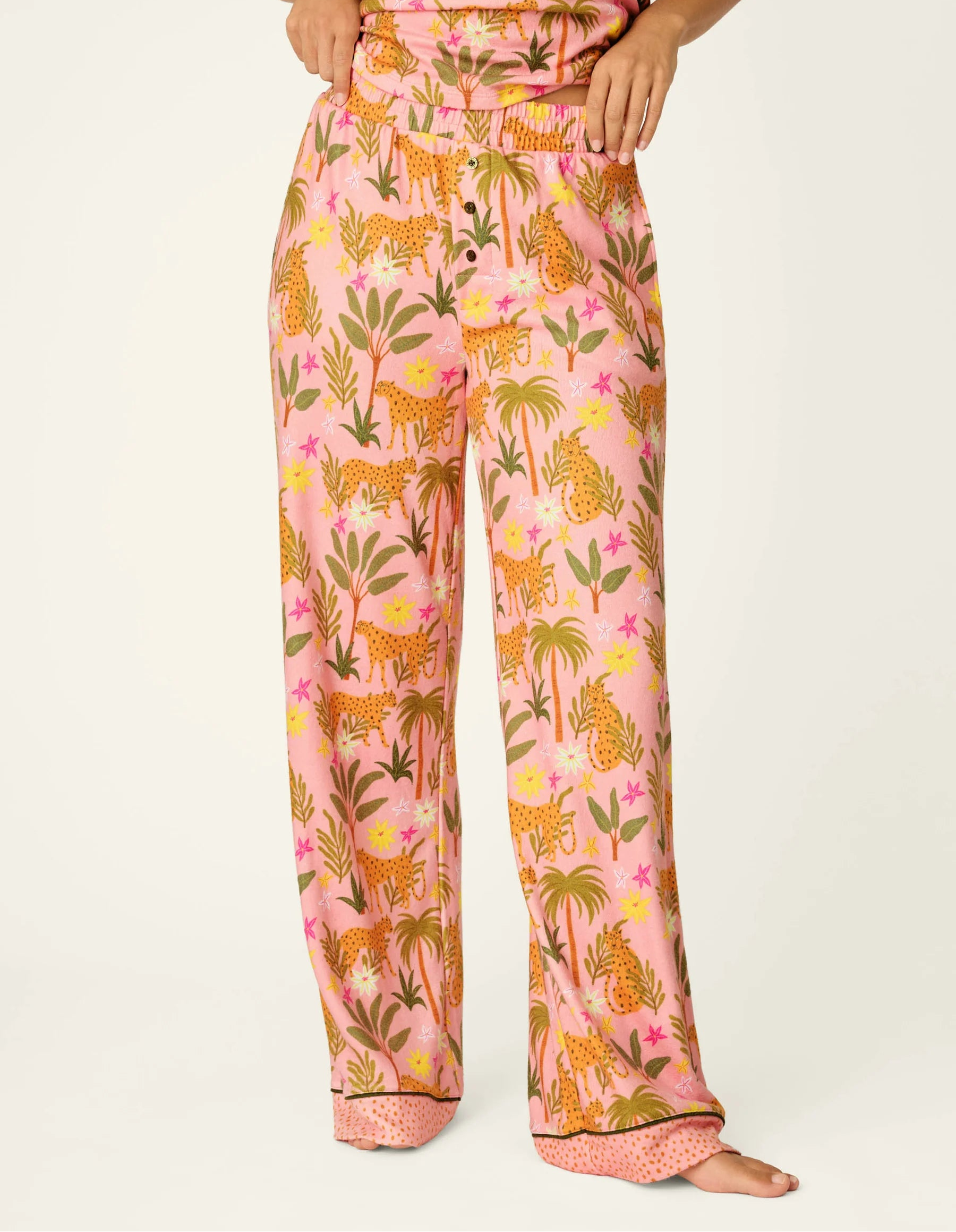 PJ Salvage In The Jungle leopard safari print long sleeve top and pant set in peachy jersey — Cloud Nine Pajamas Edmonton