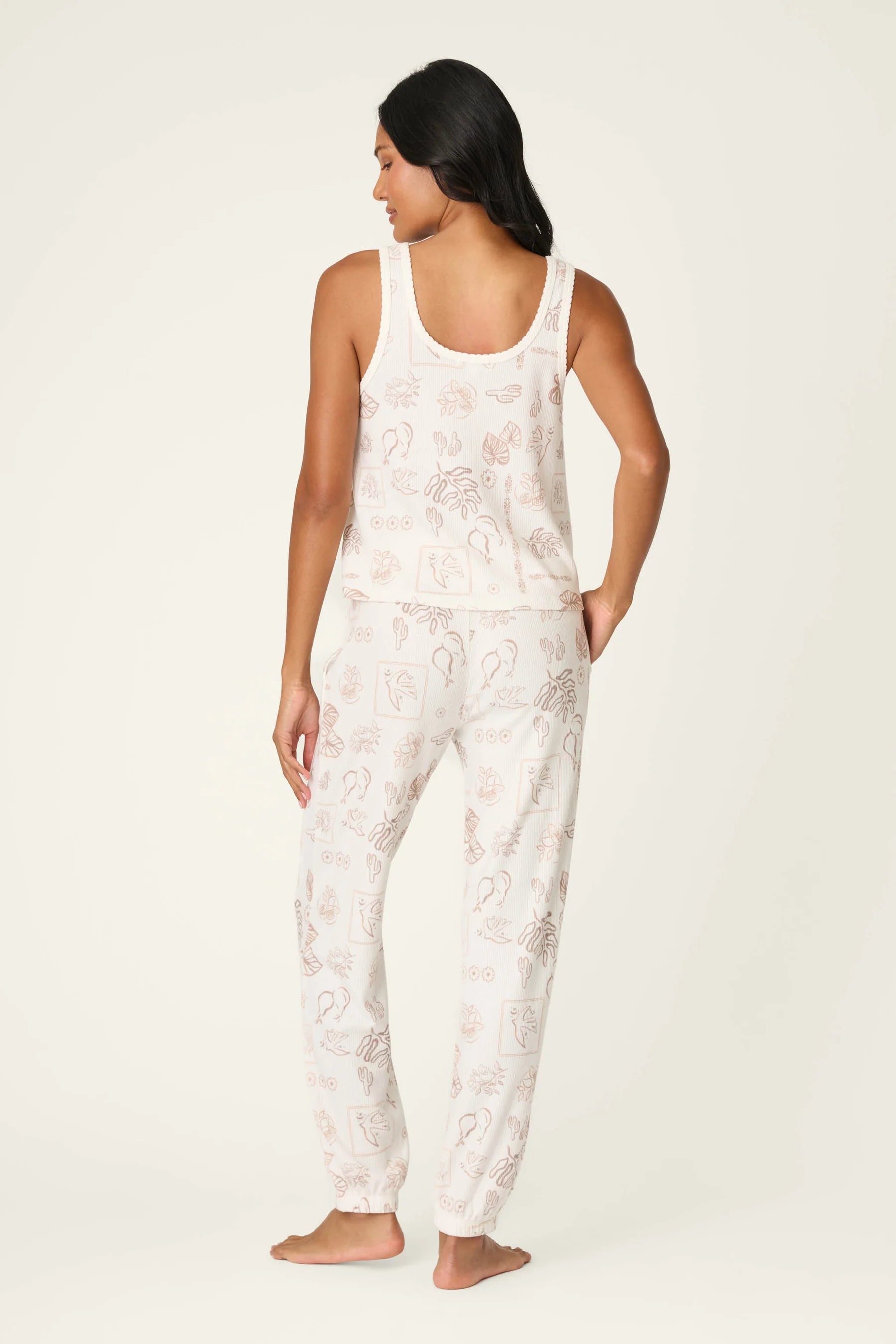 PJ Salvage Palms Away baby waffle knit tank and jogger set in peachy botanical palm print — Cloud Nine Pajamas Edmonton