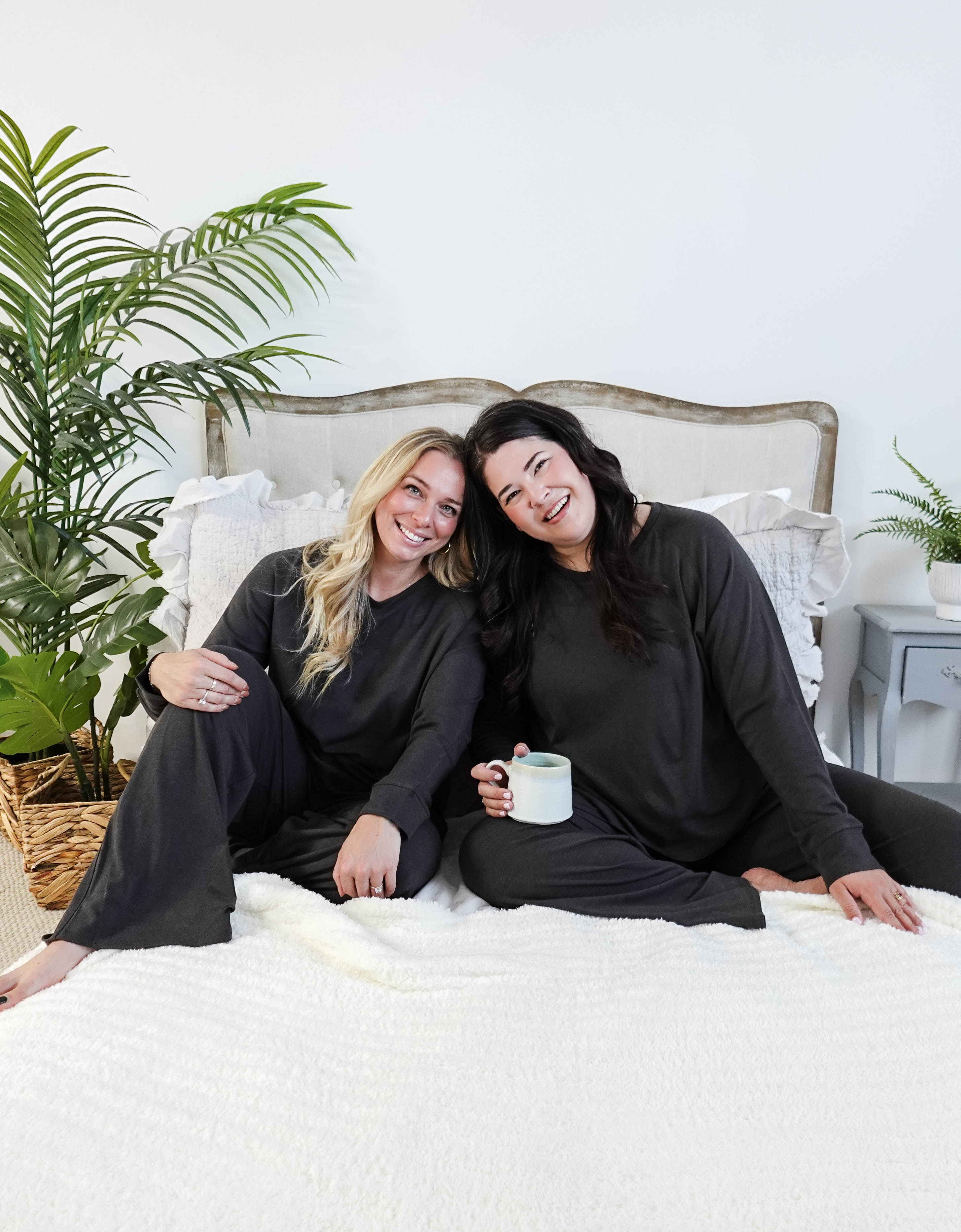 women's bamboo blend lounge set casual long sleeve top and straight pant MIRANDA NIC Charcoal Grey