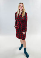 women's holiday red plaid robe in bamboo Georgia Rylan
