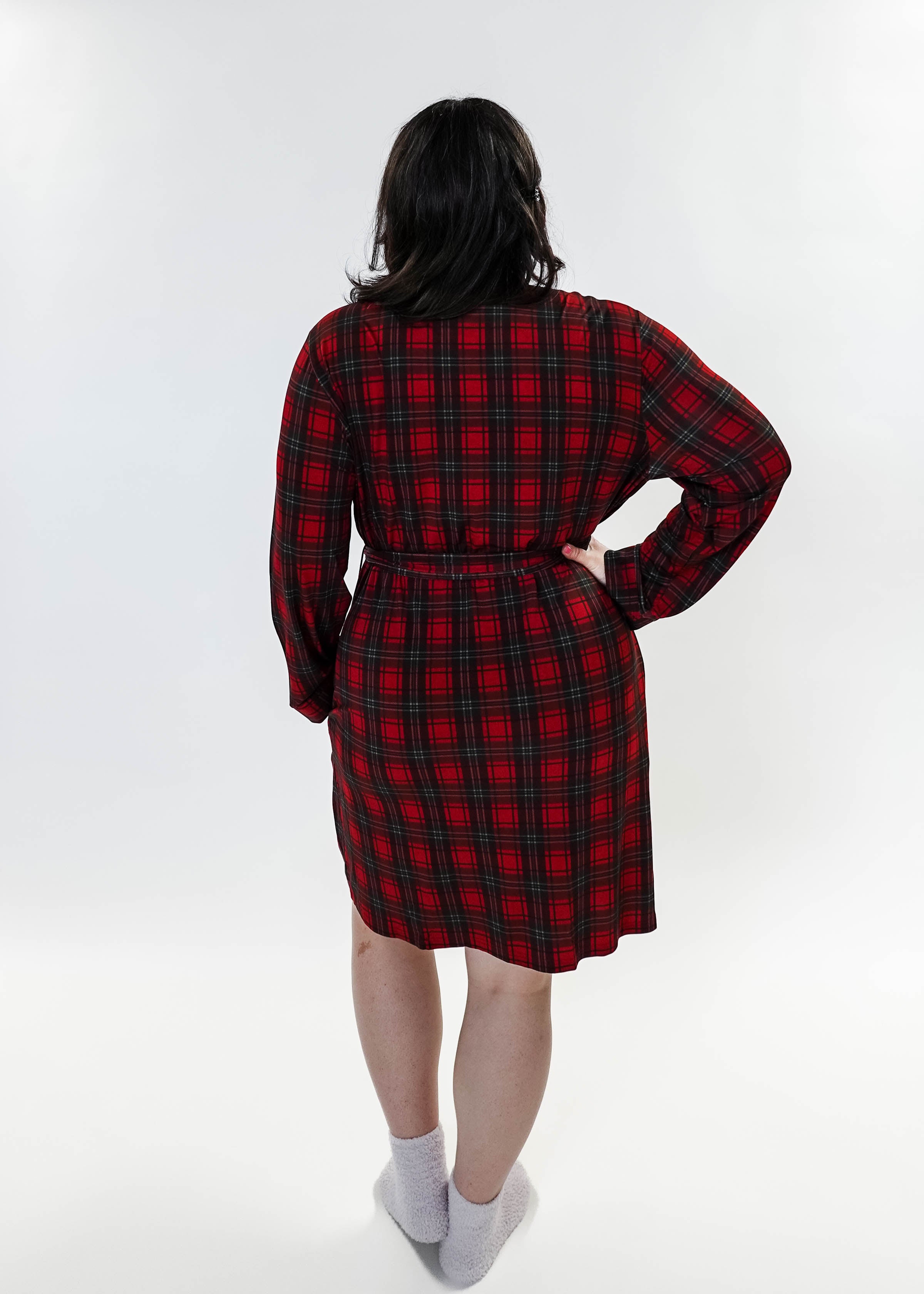 women's holiday red plaid robe in bamboo Georgia Rylan