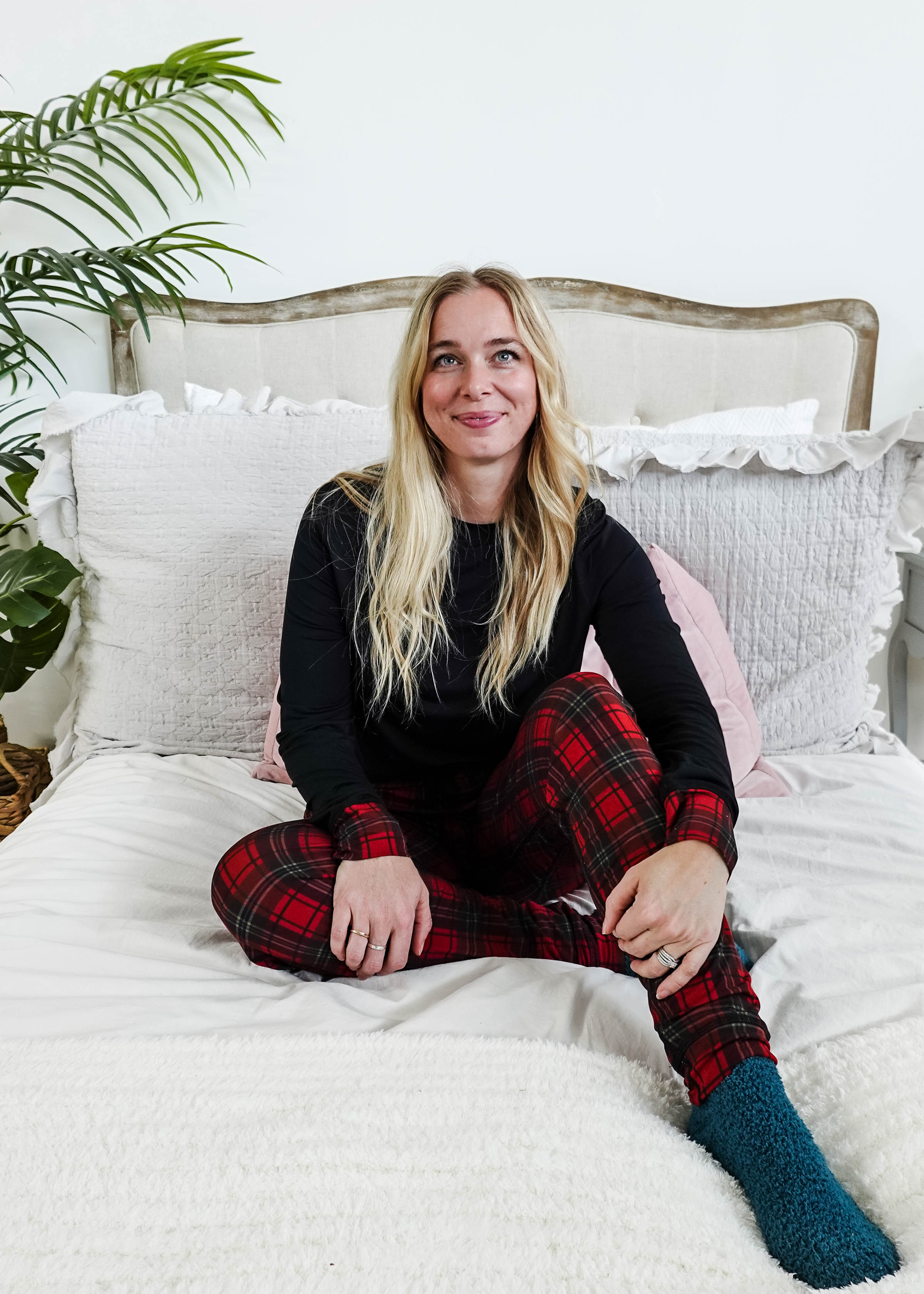 Red Plaid & Black Long Sleeve Jogger Bamboo PJ Set women's holiday pj set red plaid with solid top jogger and top bamboo Georgia Rylan