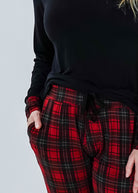 Red Plaid & Black Long Sleeve Jogger Bamboo PJ Set women's holiday pj set red plaid with solid top jogger and top bamboo Georgia Rylan