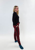 Red Plaid & Black Long Sleeve Jogger Bamboo PJ Set women's holiday pj set red plaid with solid top jogger and top bamboo Georgia Rylan